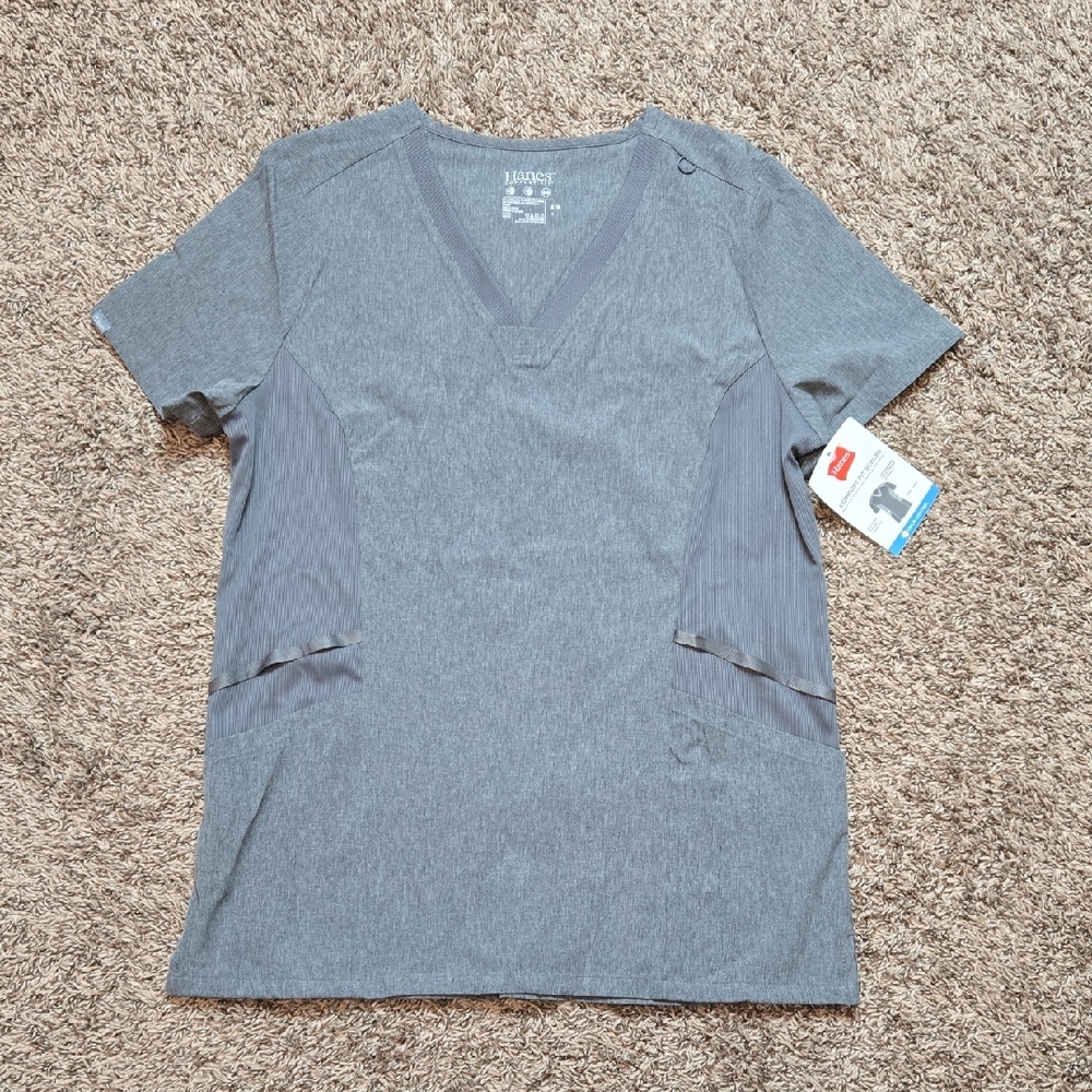 Hanes Comfort Fit Medium Gray Scrubs Scrub Shirt Top Odor Control Stretch